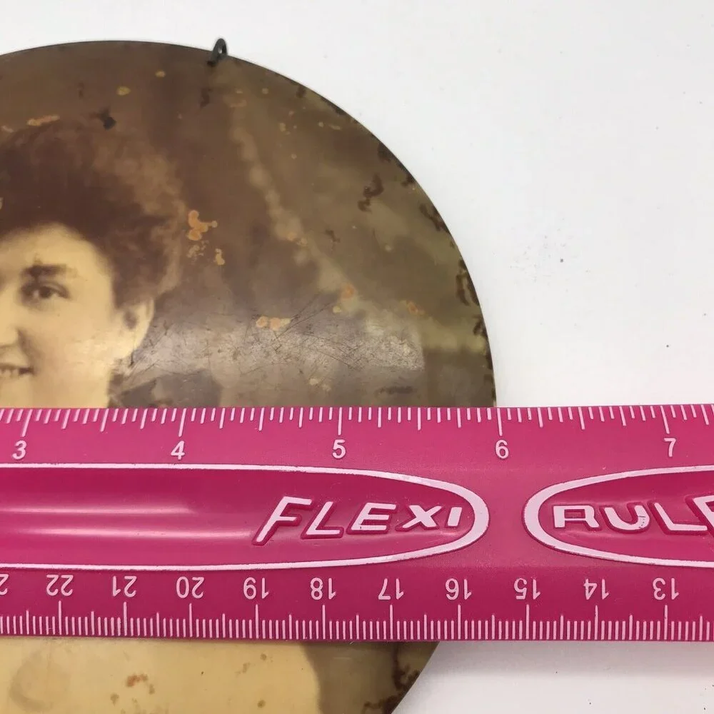 Vintage Antique Photos Set of 2 Celluloid Button Woman Portrait Profile 6